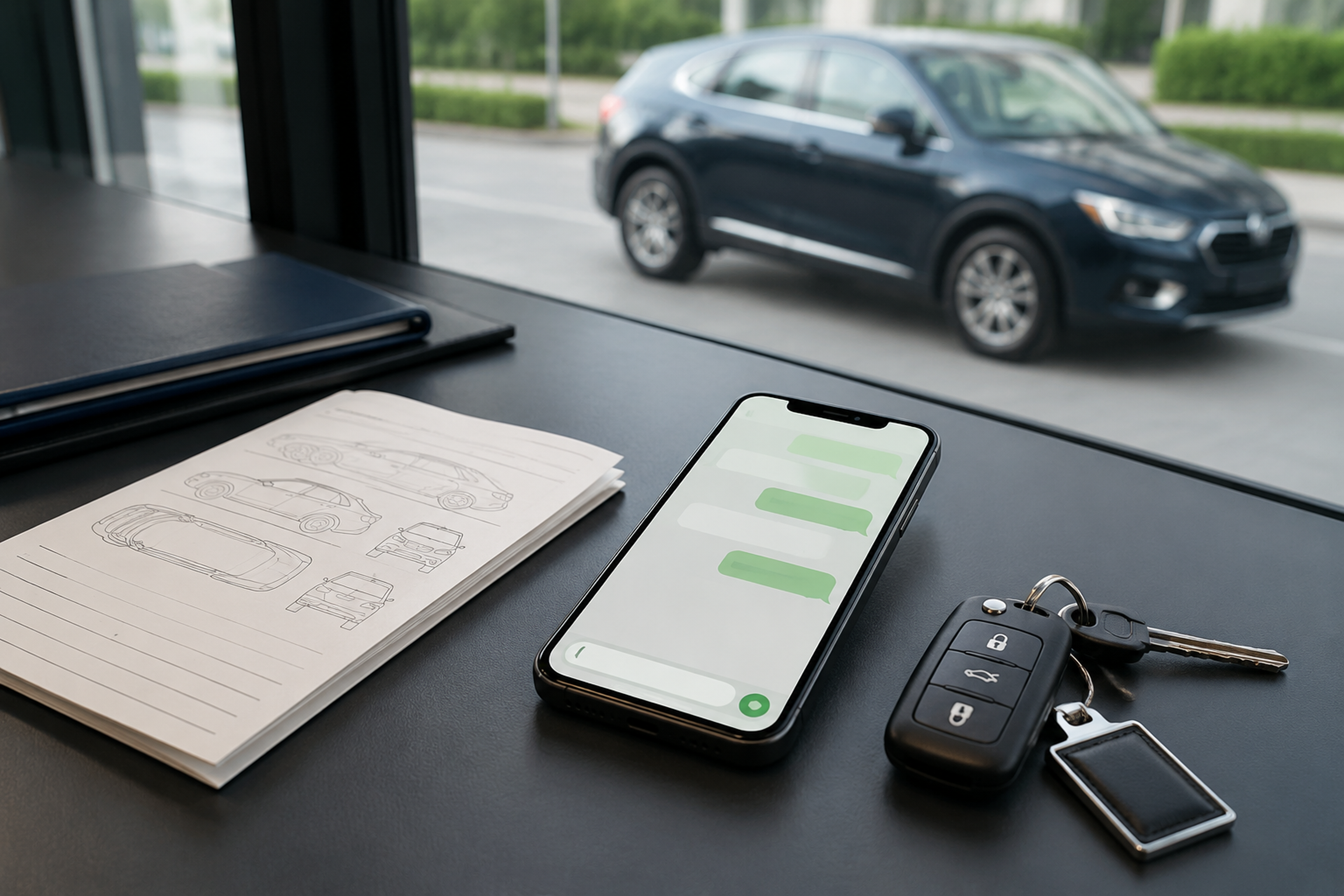 Automotive follow-up contact scene with a phone and vehicle information